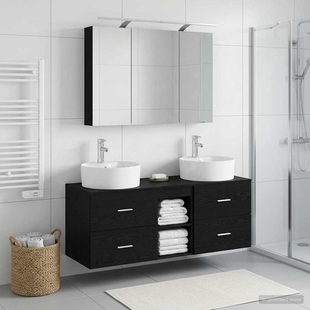 Bathroom Furniture Set 4 pcs Black Oak