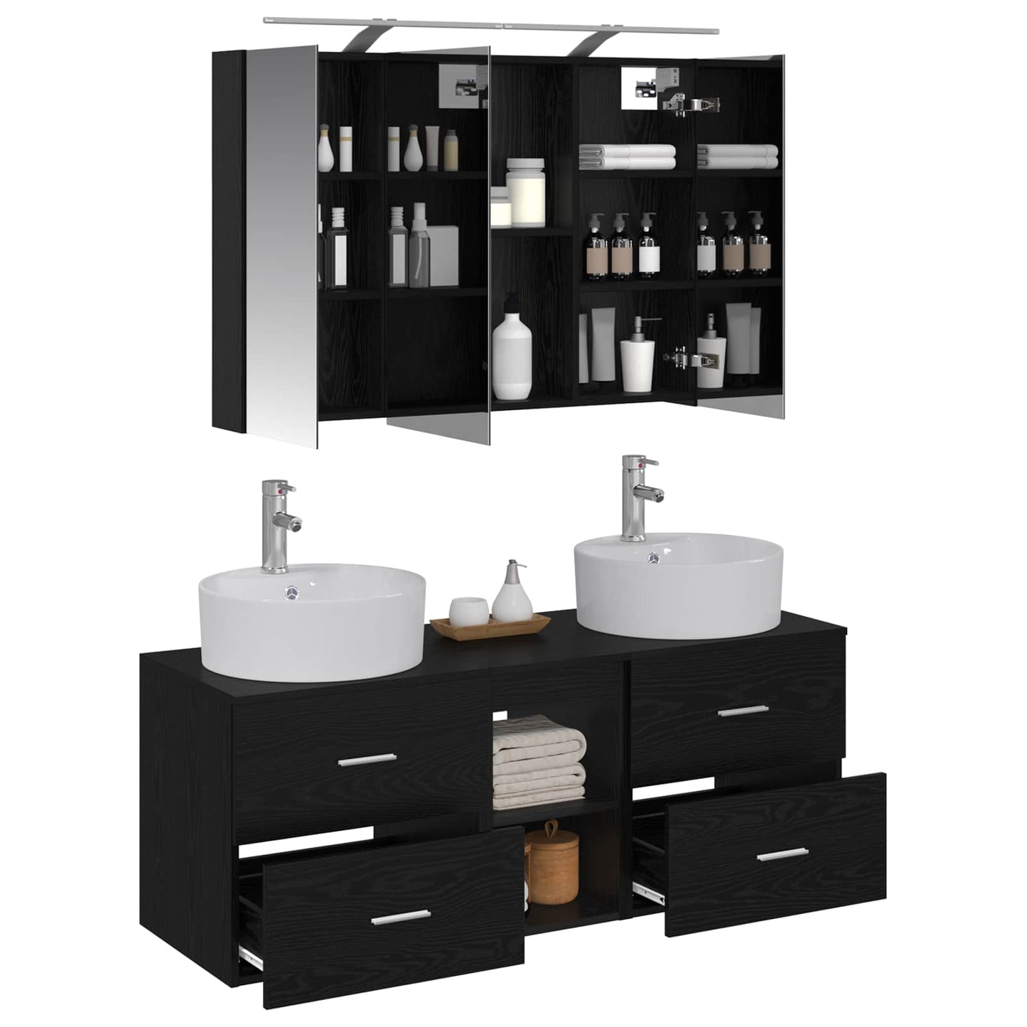 Bathroom Furniture Set 4 pcs Black Oak