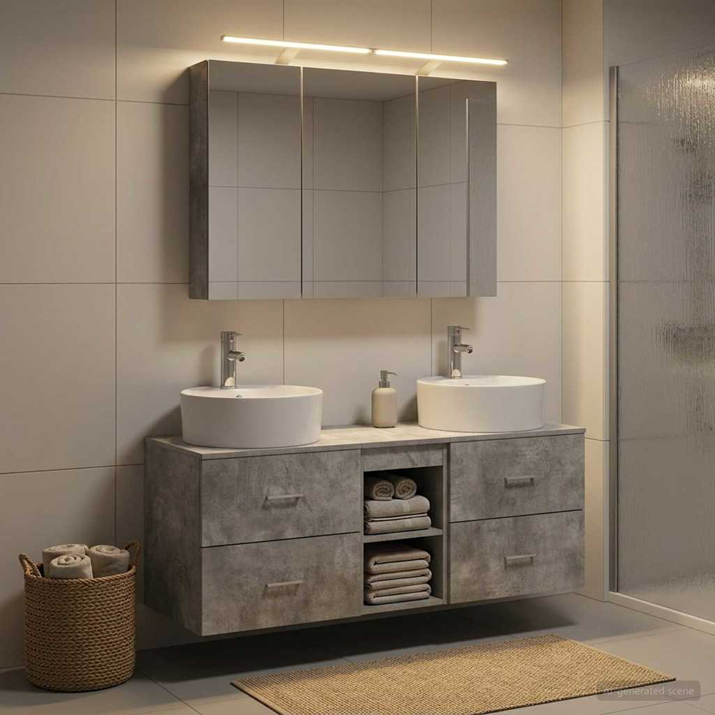 Bathroom Furniture Set 4 pcs Concrete Grey
