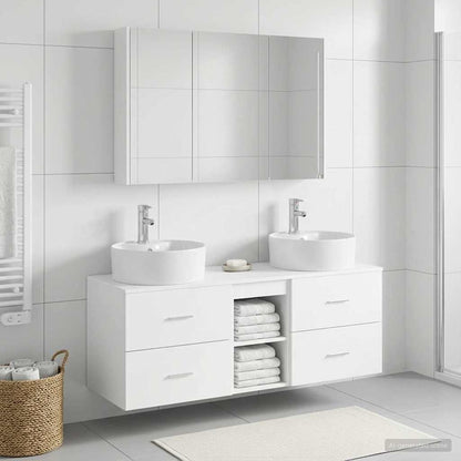 Bathroom Furniture Set 4 pcs White Engineered Wood and Glass