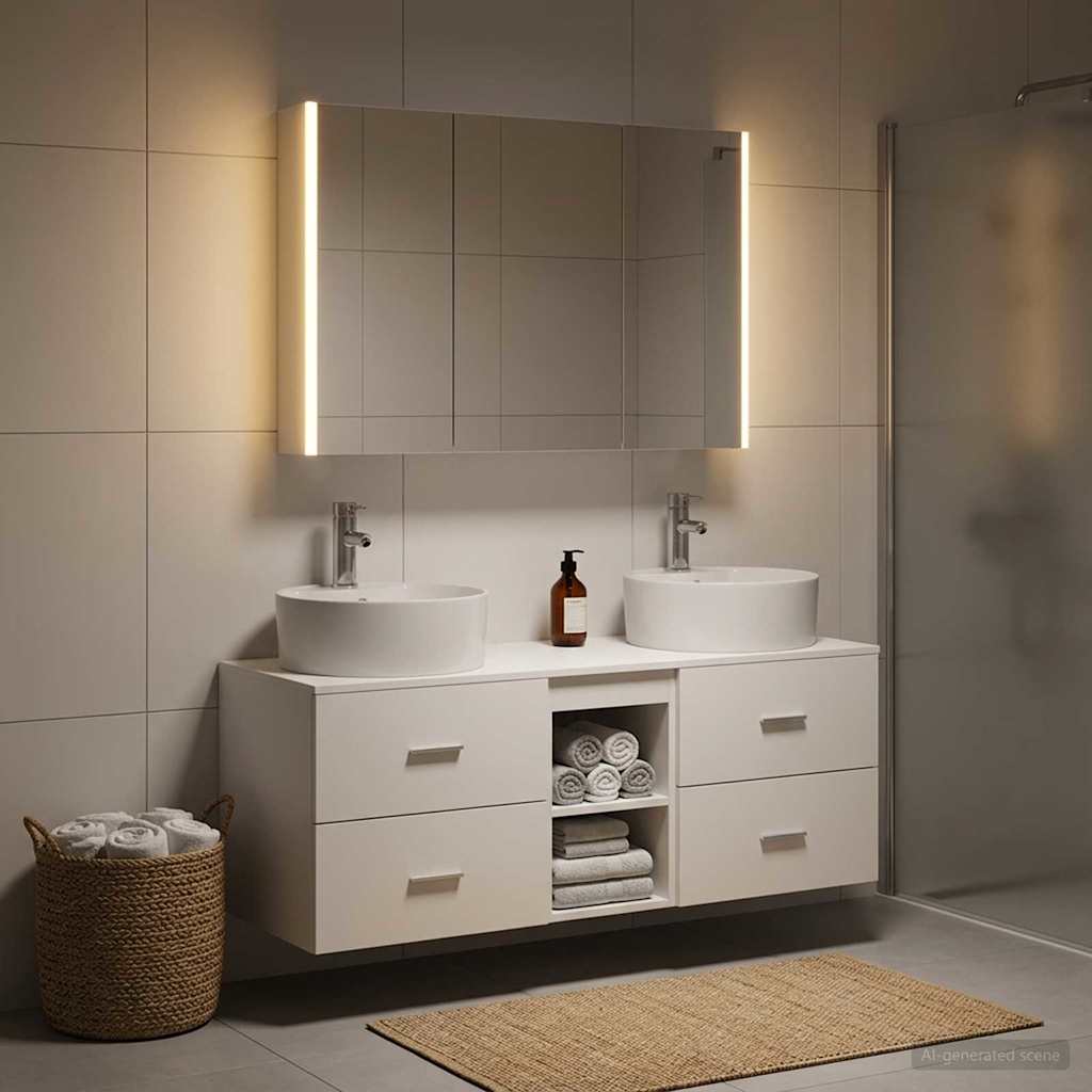 Bathroom Furniture Set 4 pcs White Engineered Wood and Glass