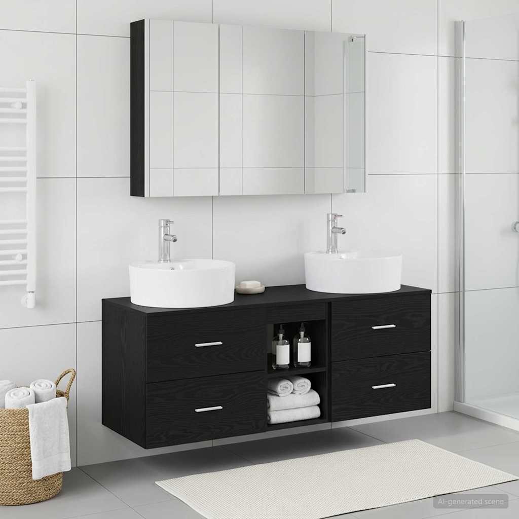 Bathroom Furniture Set 4 pcs Black Oak