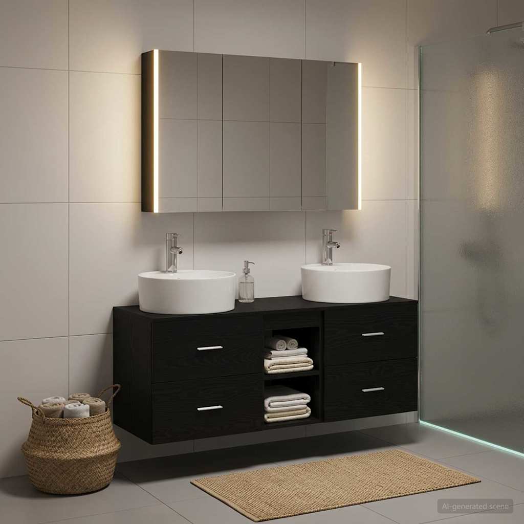 Bathroom Furniture Set 4 pcs Black Oak