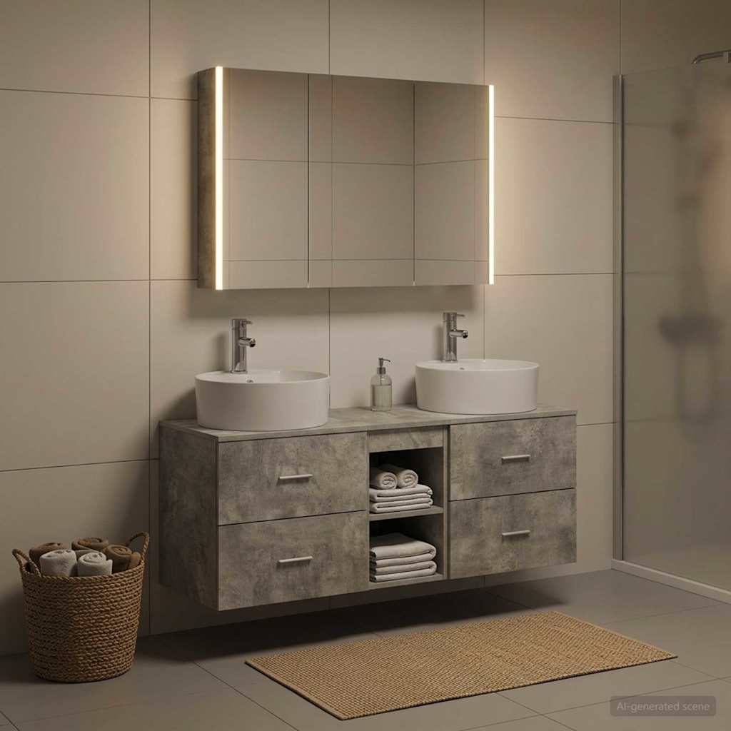 Bathroom Furniture Set 4 pcs Concrete Grey