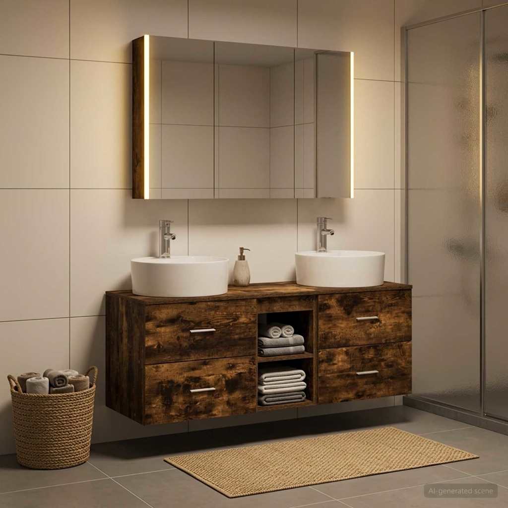 Bathroom Furniture Set 4 pcs Smoked Oak