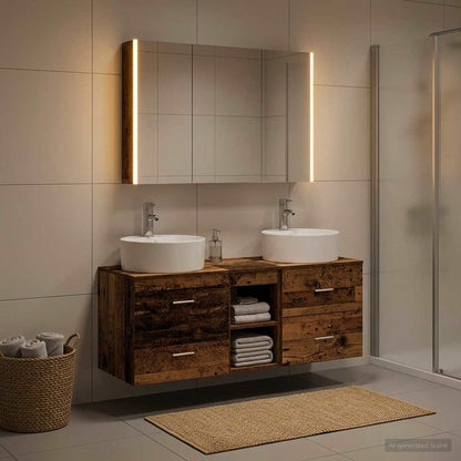 Bathroom Furniture Set 4 pcs Old Wood Engineered Wood and Glass