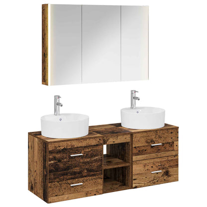 Bathroom Furniture Set 4 pcs Old Wood Engineered Wood and Glass