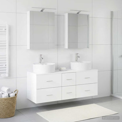 Bathroom Furniture Set 5 pcs White Engineered Wood and Glass