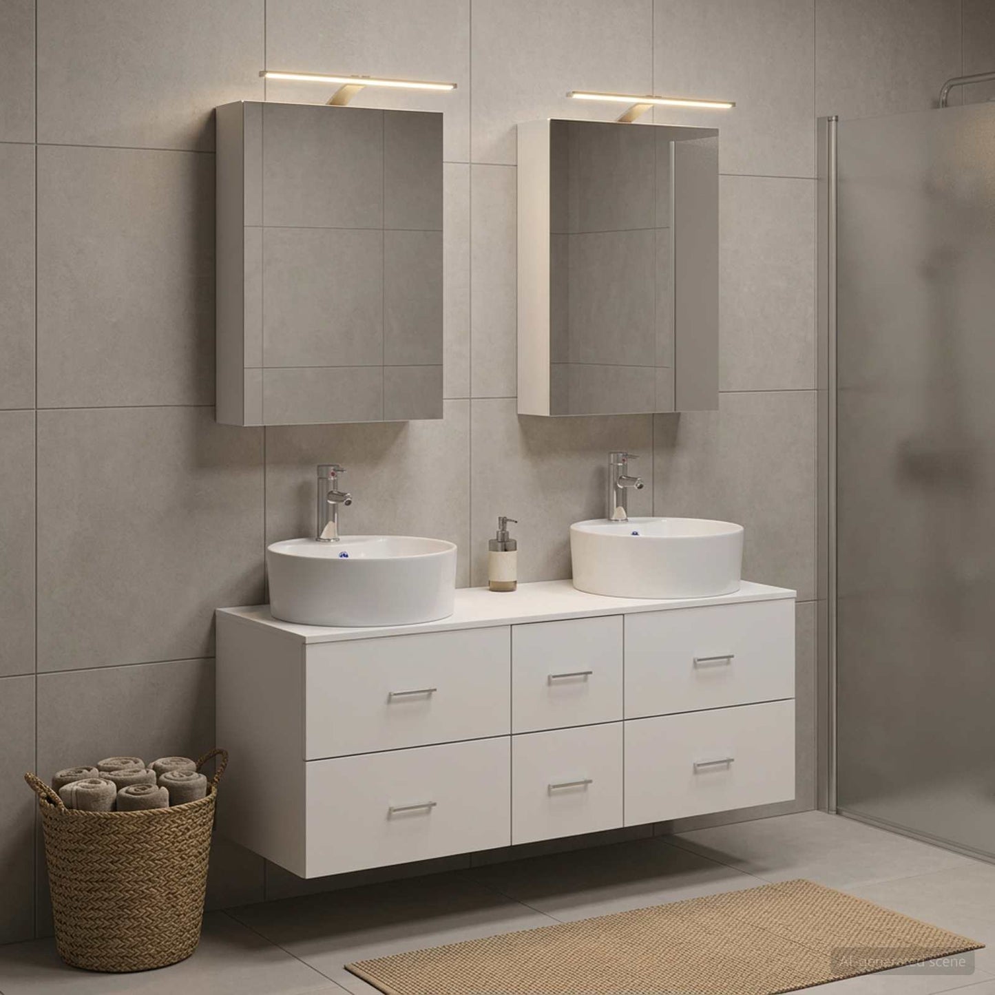 Bathroom Furniture Set 5 pcs White Engineered Wood and Glass