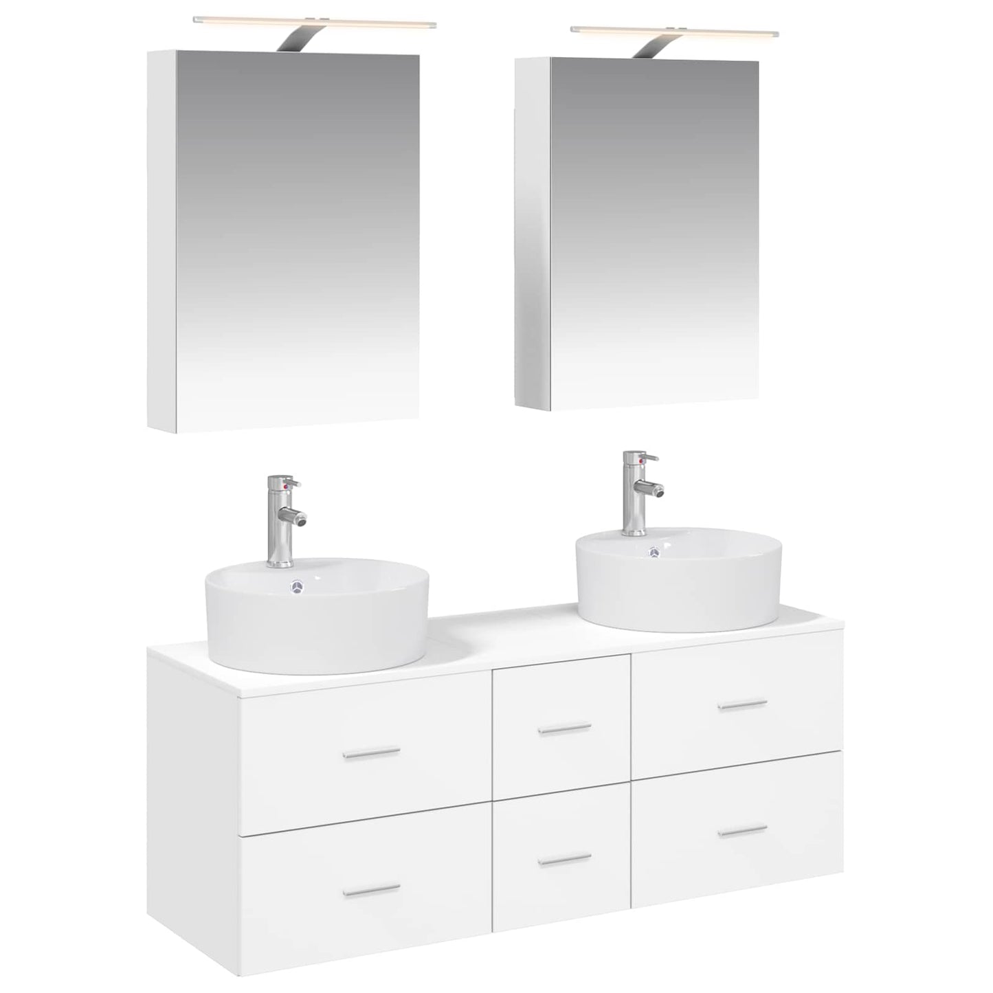 Bathroom Furniture Set 5 pcs White Engineered Wood and Glass