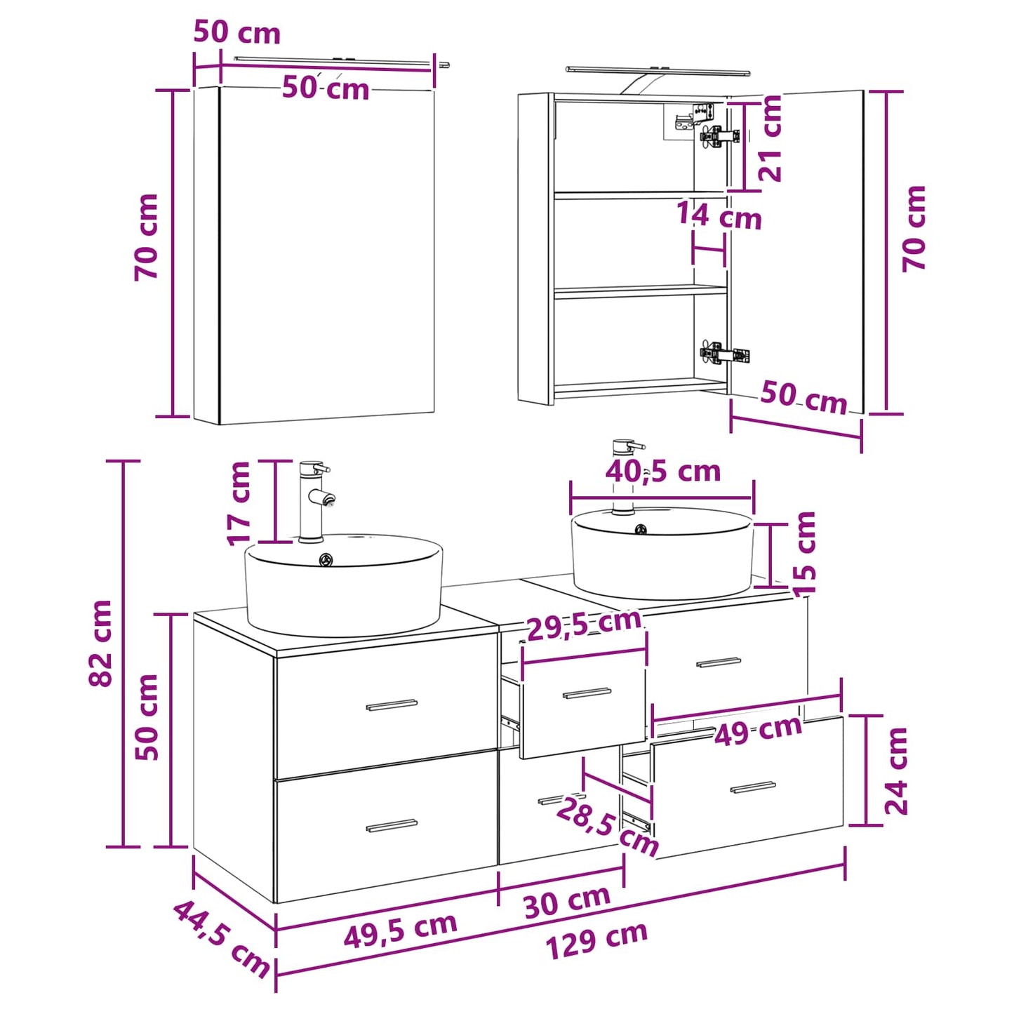 Bathroom Furniture Set 5 pcs Concrete Grey