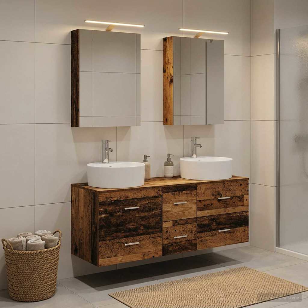 Bathroom Furniture Set 5 pcs Old Wood Engineered Wood and Glass