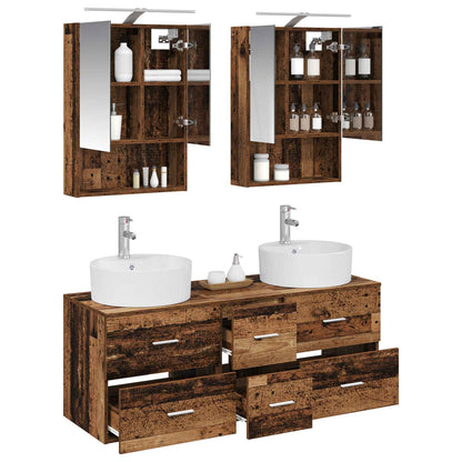 Bathroom Furniture Set 5 pcs Old Wood Engineered Wood and Glass