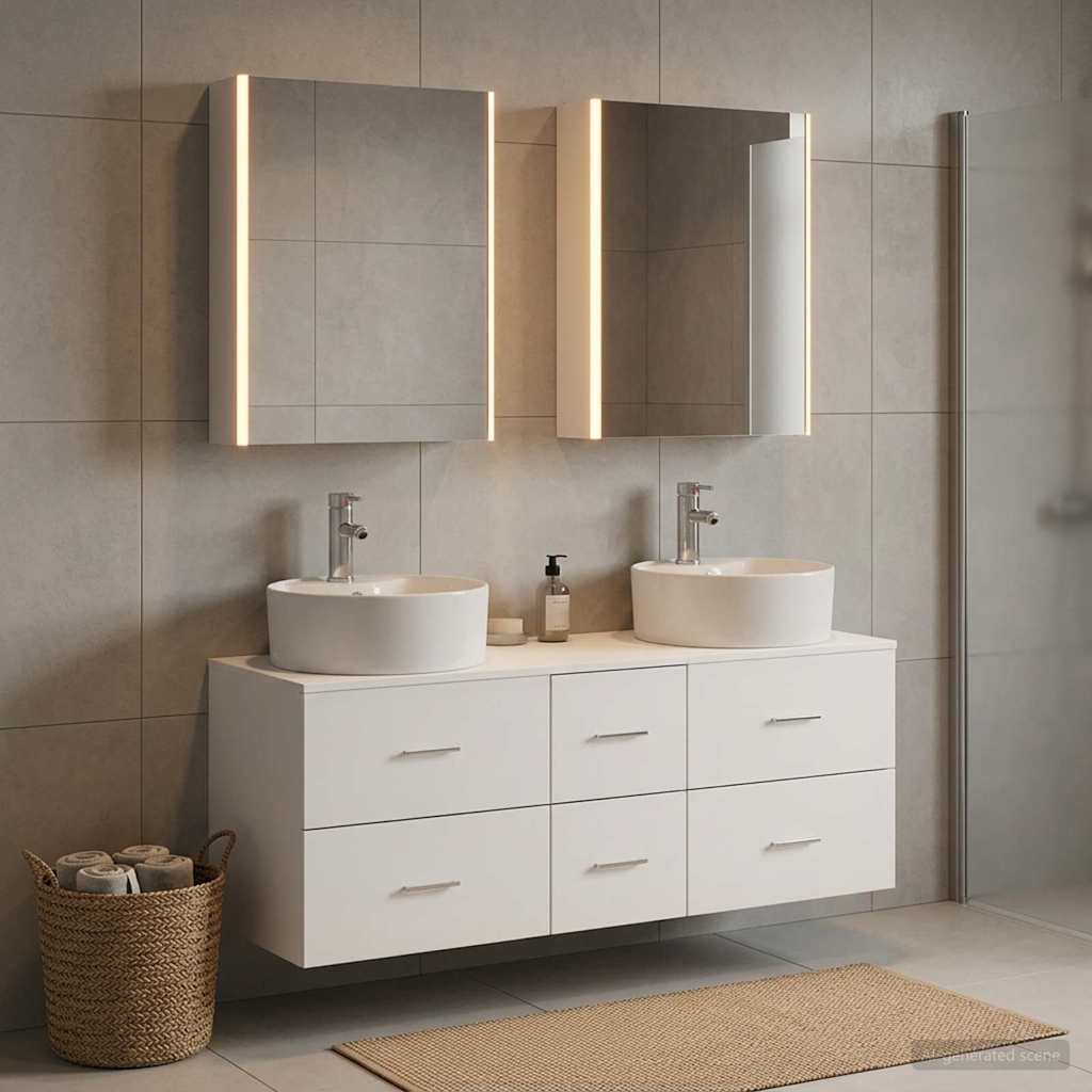 Bathroom Furniture Set 5 pcs White Engineered Wood and Glass