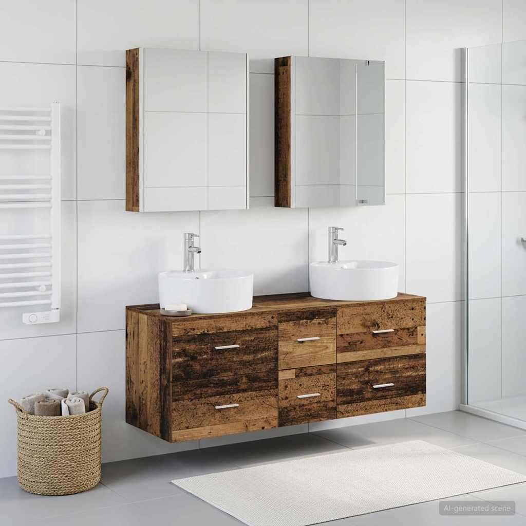 Bathroom Furniture Set 5 pcs Old Wood Engineered Wood and Glass