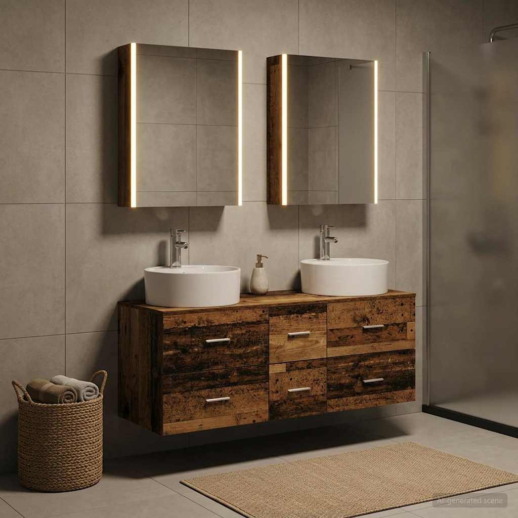 Bathroom Furniture Set 5 pcs Old Wood Engineered Wood and Glass
