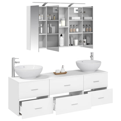 Bathroom Furniture Set 4 pcs White Engineered Wood and Glass