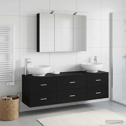 Bathroom Furniture Set 4 pcs Black Oak