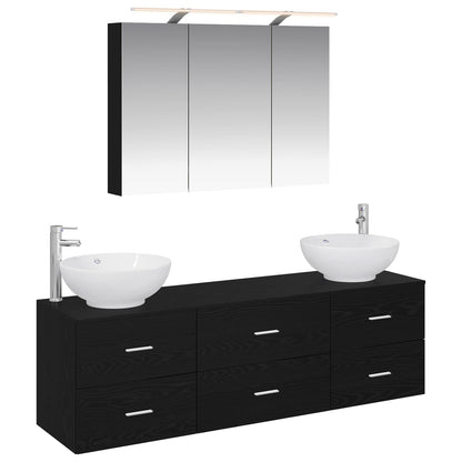Bathroom Furniture Set 4 pcs Black Oak