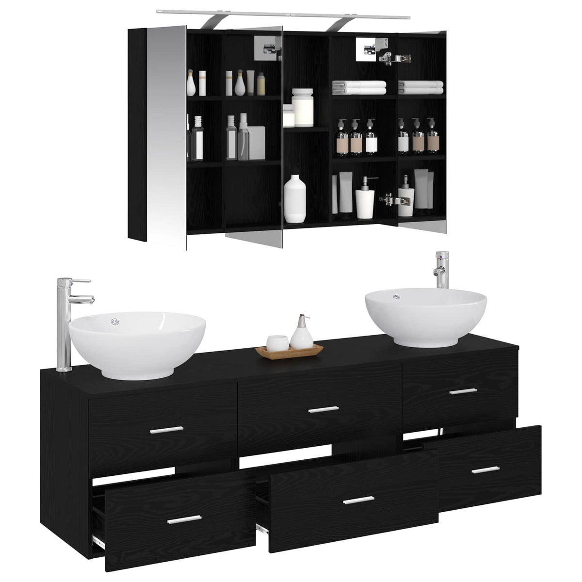 Bathroom Furniture Set 4 pcs Black Oak