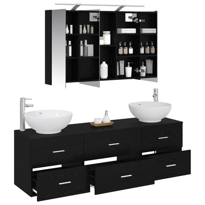 Bathroom Furniture Set 4 pcs Black Oak
