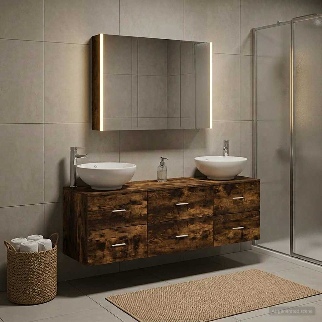 Bathroom Furniture Set 4 pcs Smoked Oak