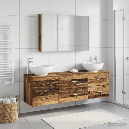 Bathroom Furniture Set 4 pcs Old Wood Engineered Wood and Glass