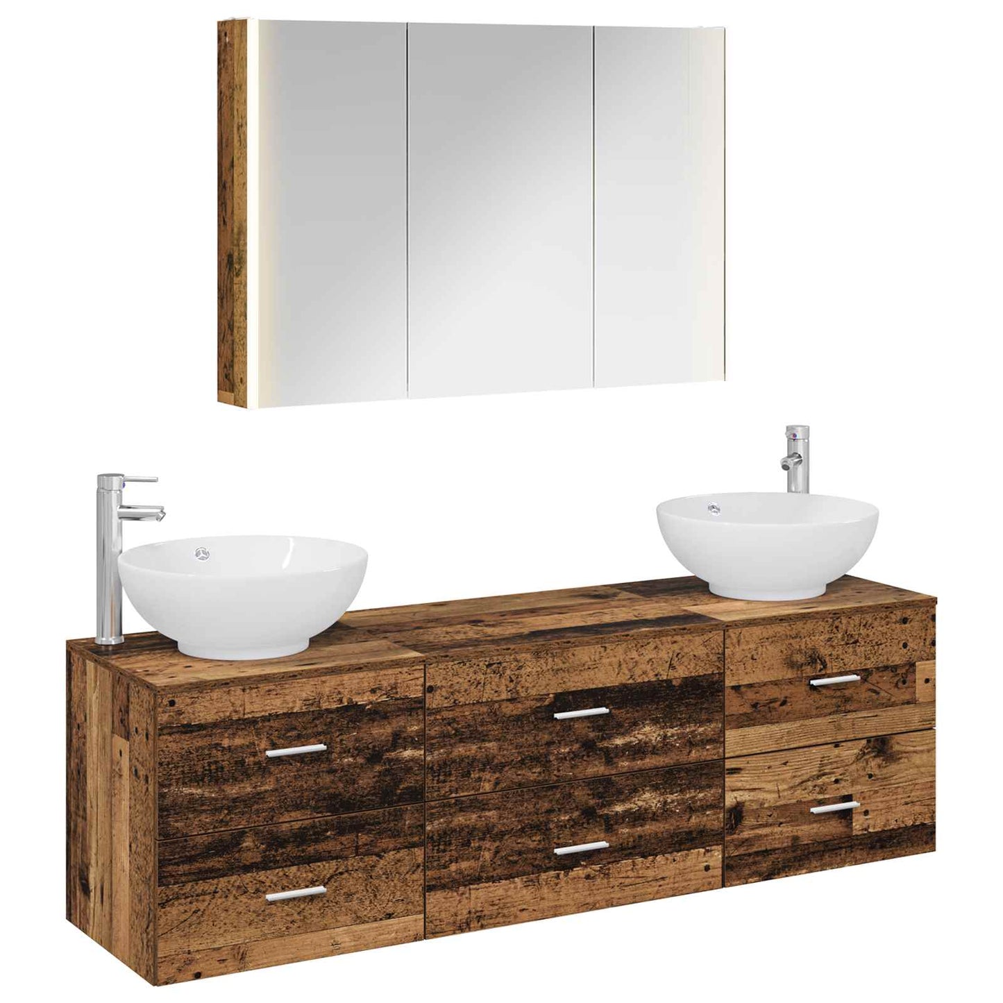 Bathroom Furniture Set 4 pcs Old Wood Engineered Wood and Glass