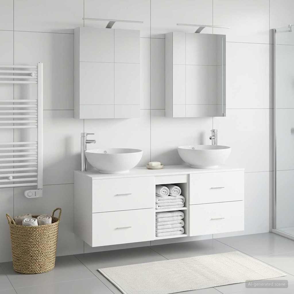 Bathroom Furniture Set 5 pcs White Engineered Wood and Glass