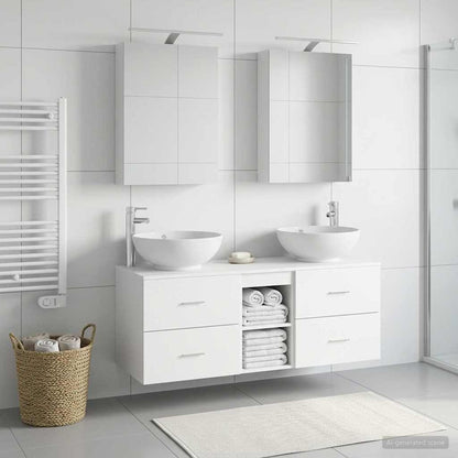 Bathroom Furniture Set 5 pcs White Engineered Wood and Glass