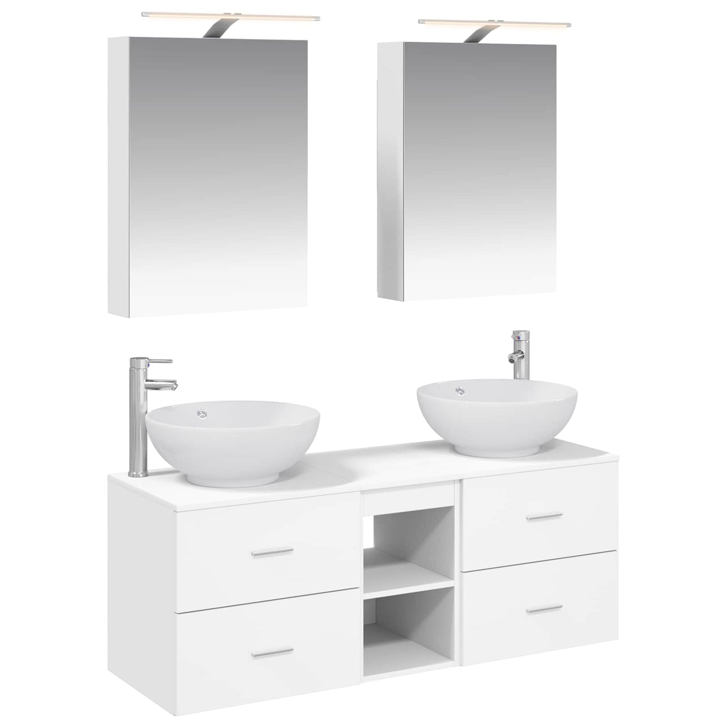 Bathroom Furniture Set 5 pcs White Engineered Wood and Glass