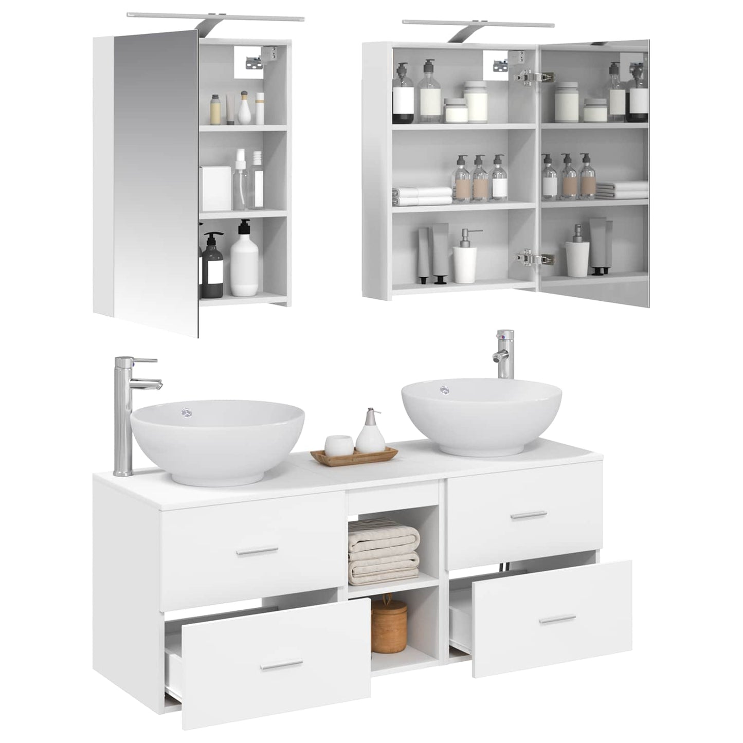 Bathroom Furniture Set 5 pcs White Engineered Wood and Glass