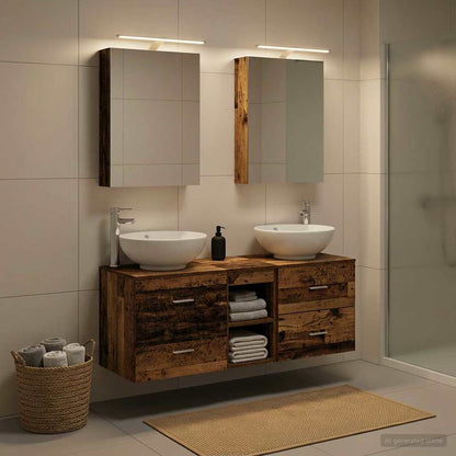 Bathroom Furniture Set 5 pcs Old Wood Engineered Wood and Glass