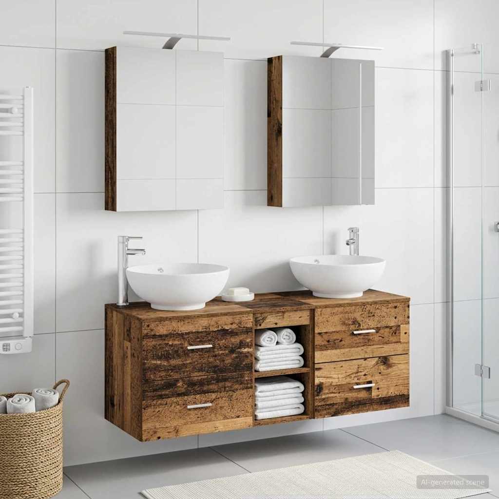 Bathroom Furniture Set 5 pcs Old Wood Engineered Wood and Glass