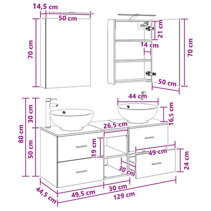 Bathroom Furniture Set 5 pcs Old Wood Engineered Wood and Glass