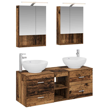 Bathroom Furniture Set 5 pcs Old Wood Engineered Wood and Glass