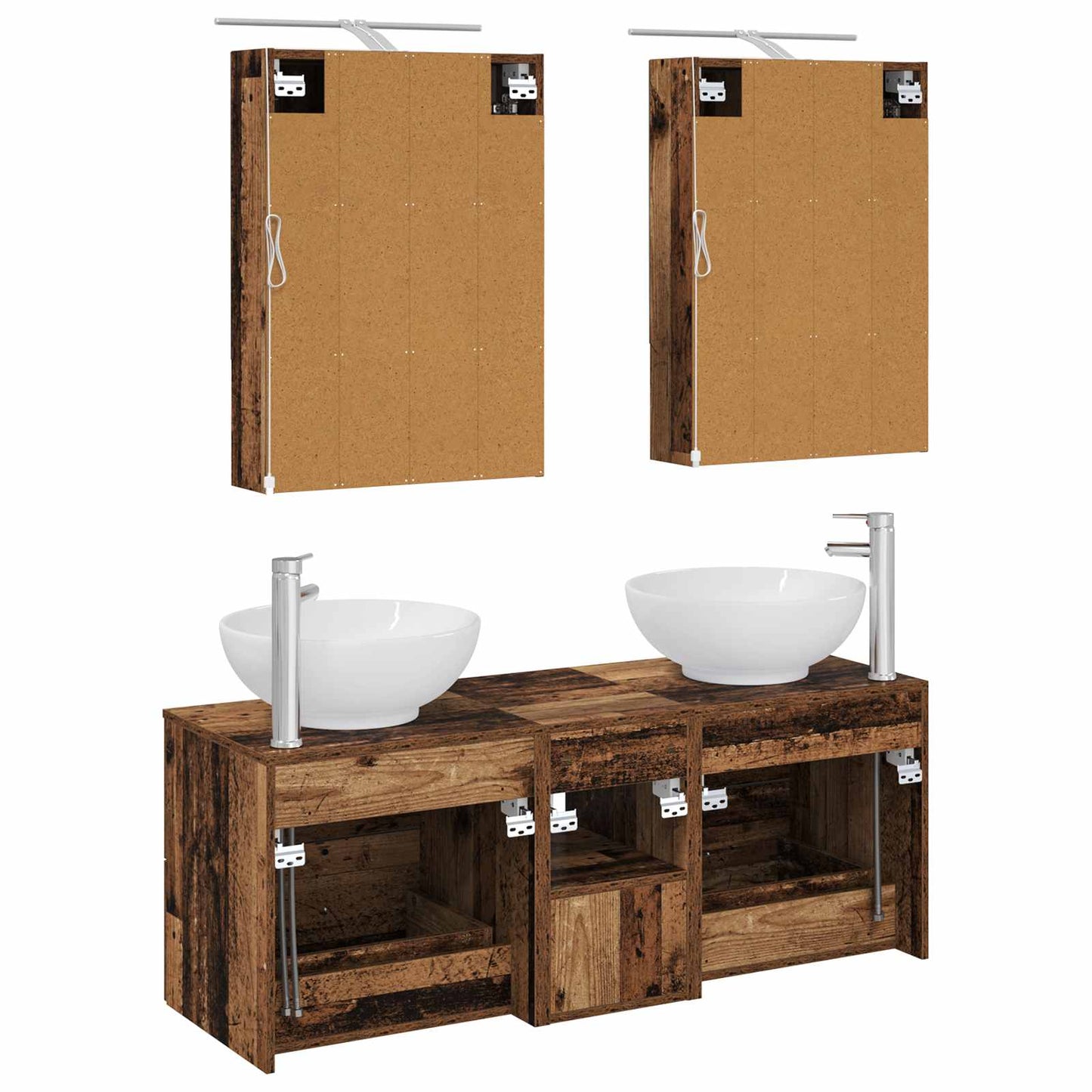 Bathroom Furniture Set 5 pcs Old Wood Engineered Wood and Glass