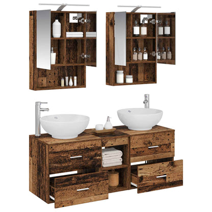 Bathroom Furniture Set 5 pcs Old Wood Engineered Wood and Glass