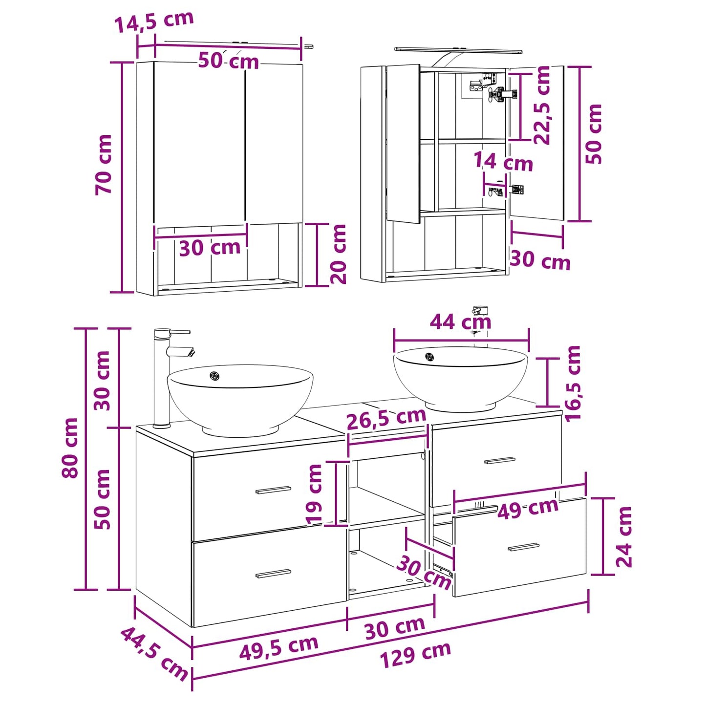 Bathroom Furniture Set 5 pcs Old Wood Engineered Wood and Glass