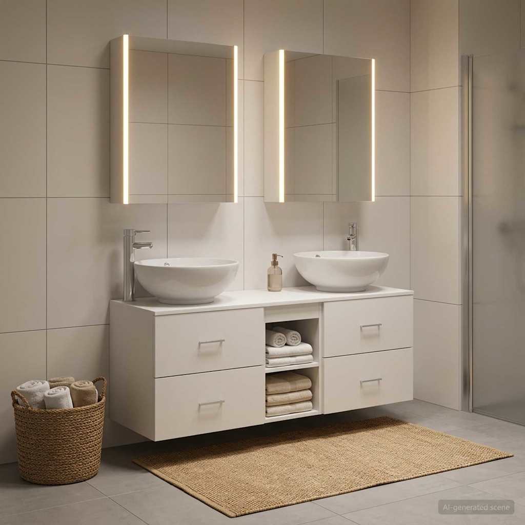 Bathroom Furniture Set 5 pcs White Engineered Wood and Glass