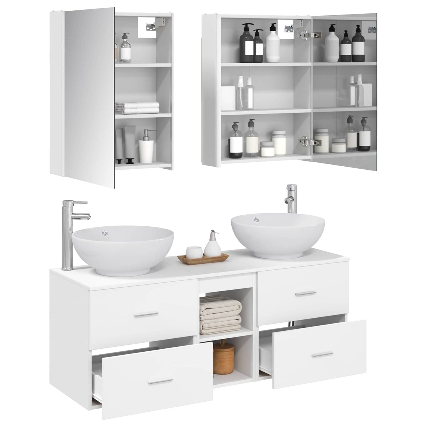 Bathroom Furniture Set 5 pcs White Engineered Wood and Glass