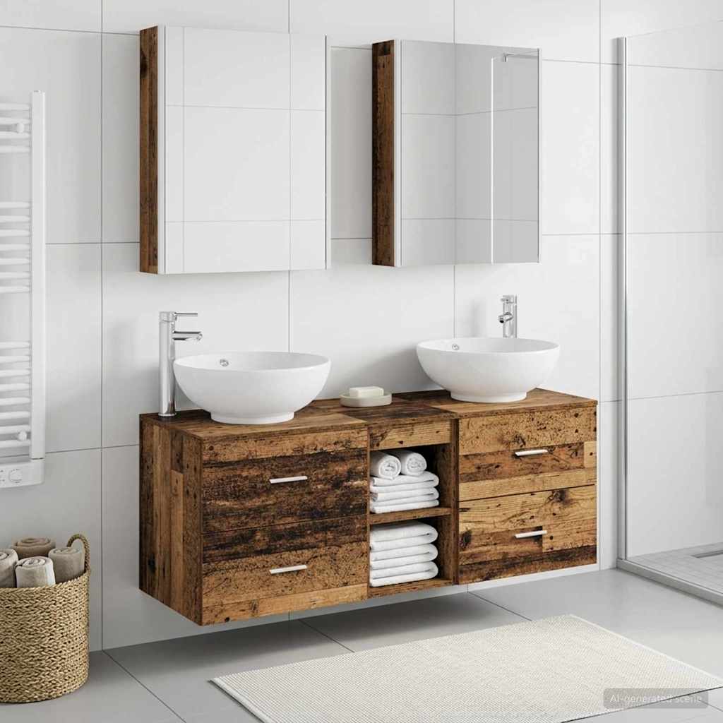 Bathroom Furniture Set 5 pcs Old Wood Engineered Wood and Glass