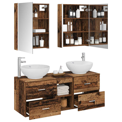 Bathroom Furniture Set 5 pcs Old Wood Engineered Wood and Glass