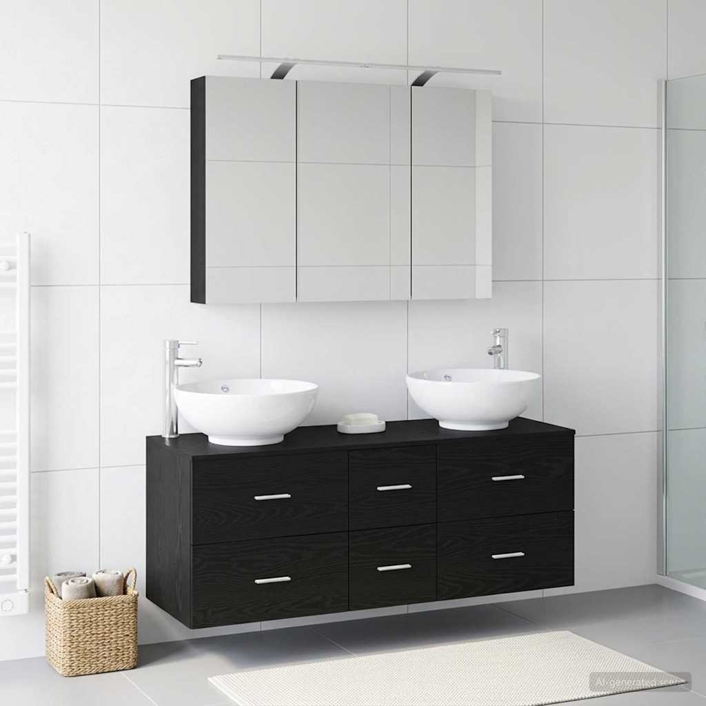 Bathroom Furniture Set 4 pcs Black Oak