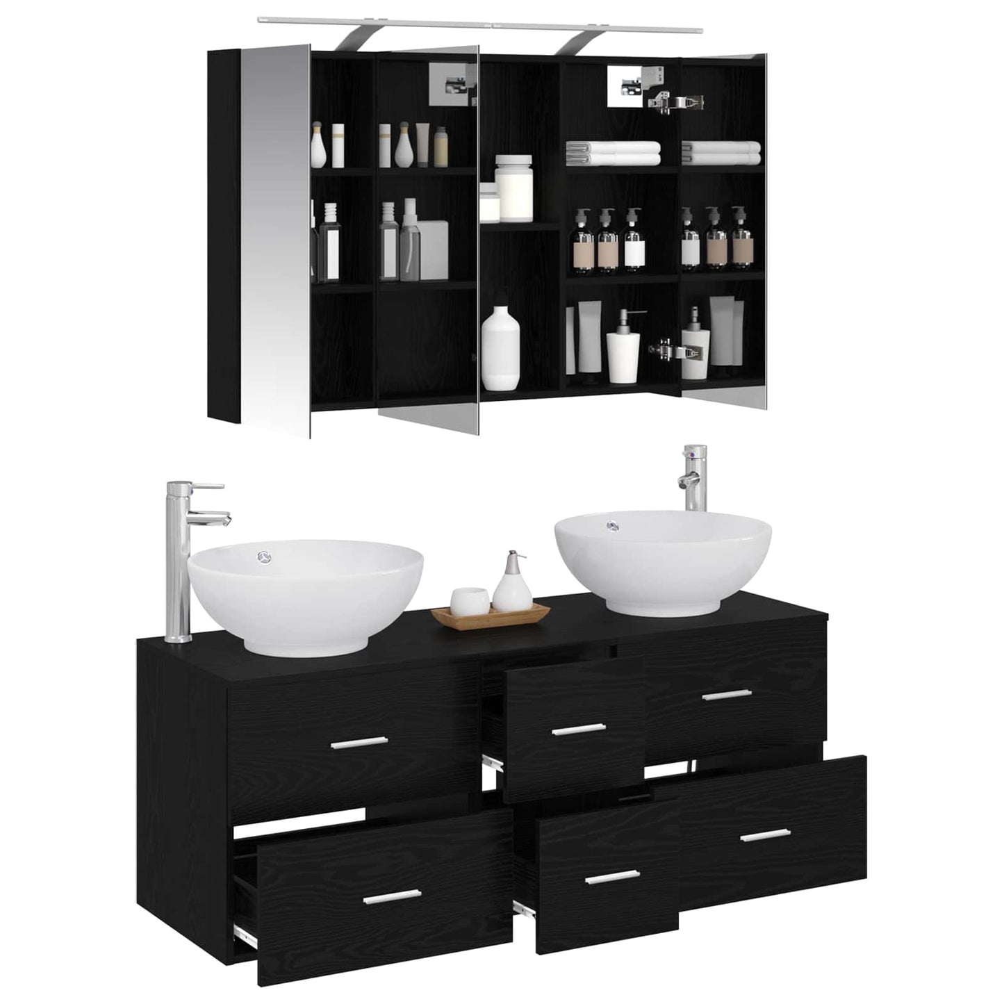 Bathroom Furniture Set 4 pcs Black Oak
