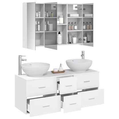 Bathroom Furniture Set 4 pcs White Engineered Wood and Glass