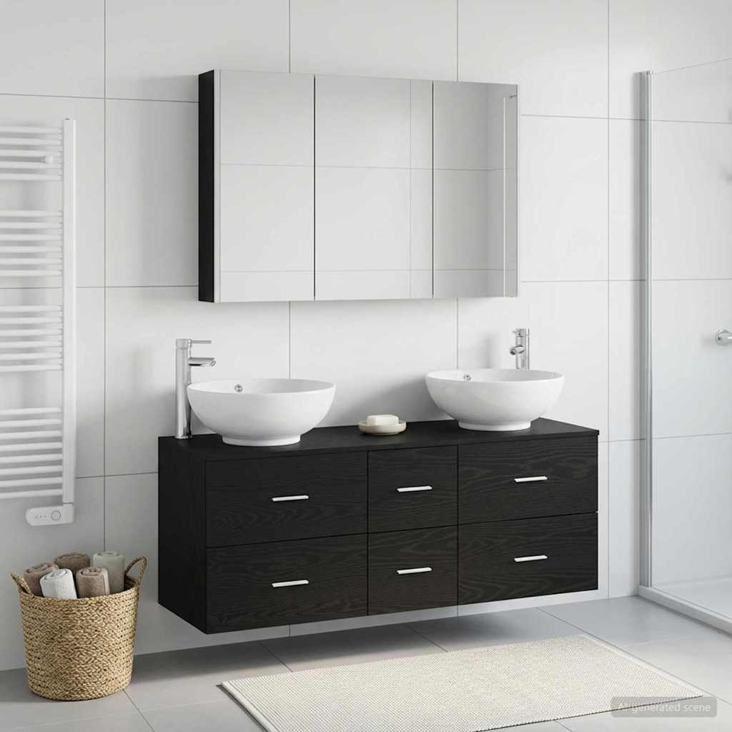 Bathroom Furniture Set 4 pcs Black Oak