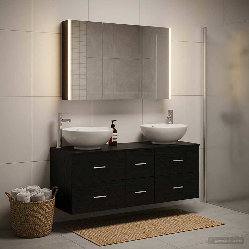 Bathroom Furniture Set 4 pcs Black Oak