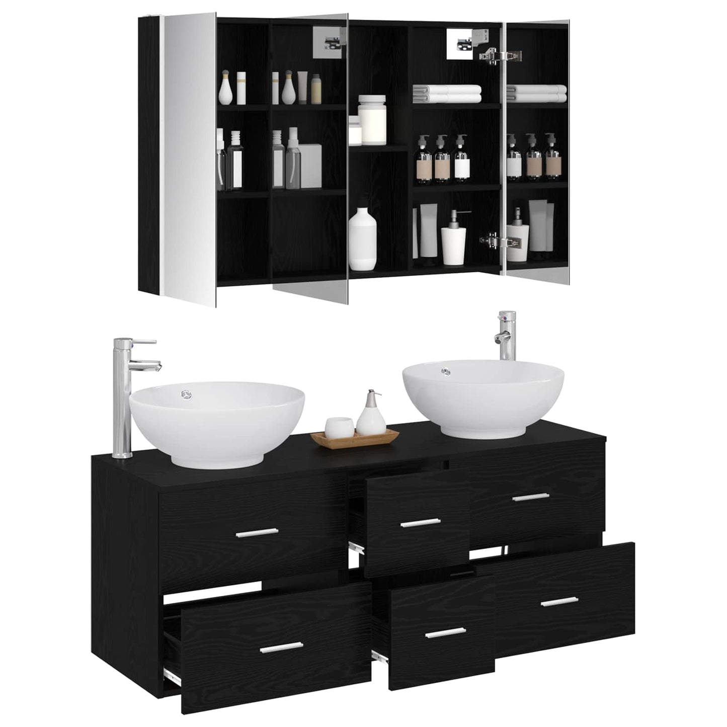 Bathroom Furniture Set 4 pcs Black Oak