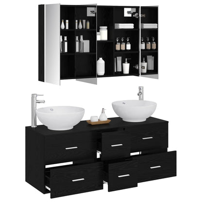 Bathroom Furniture Set 4 pcs Black Oak
